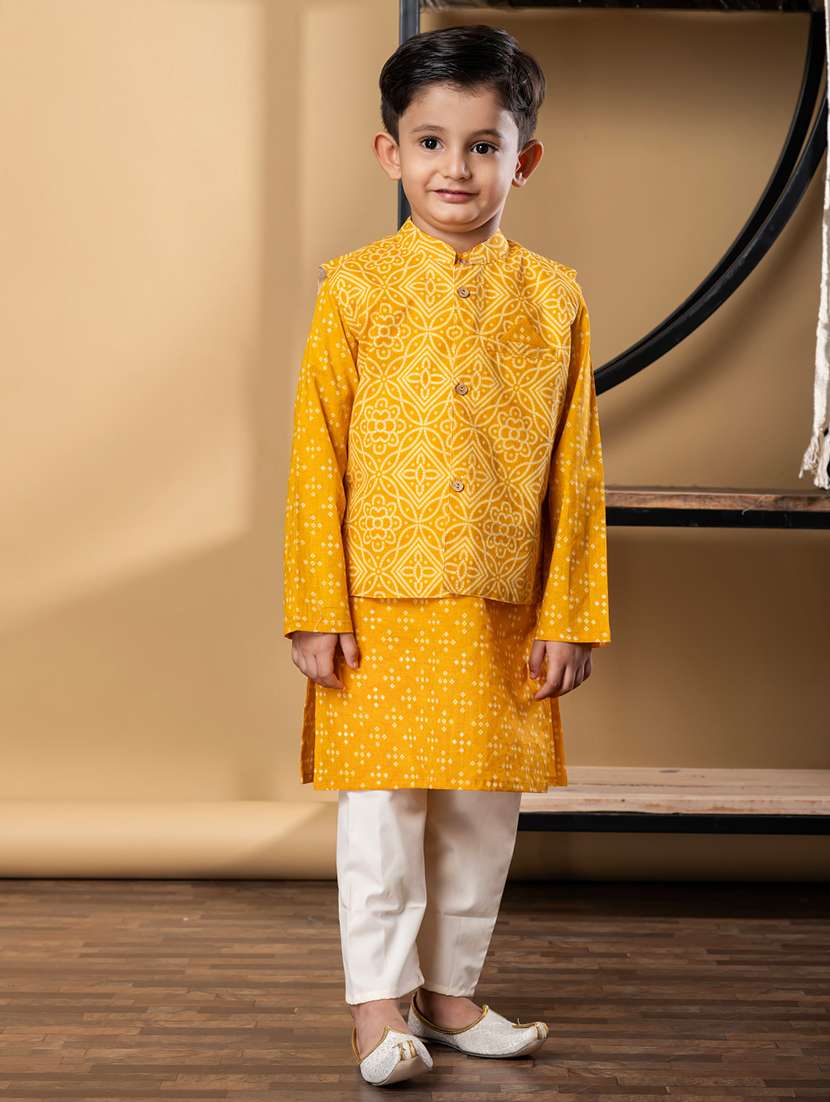 boys printed mandarin collar kurta pyjama set with nehru jacket - 22058706 - Standard Image - 3