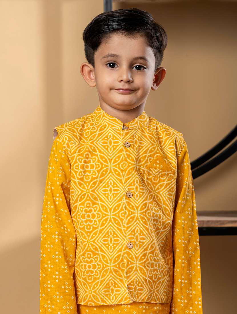 boys printed mandarin collar kurta pyjama set with nehru jacket - 22058706 - Standard Image - 5