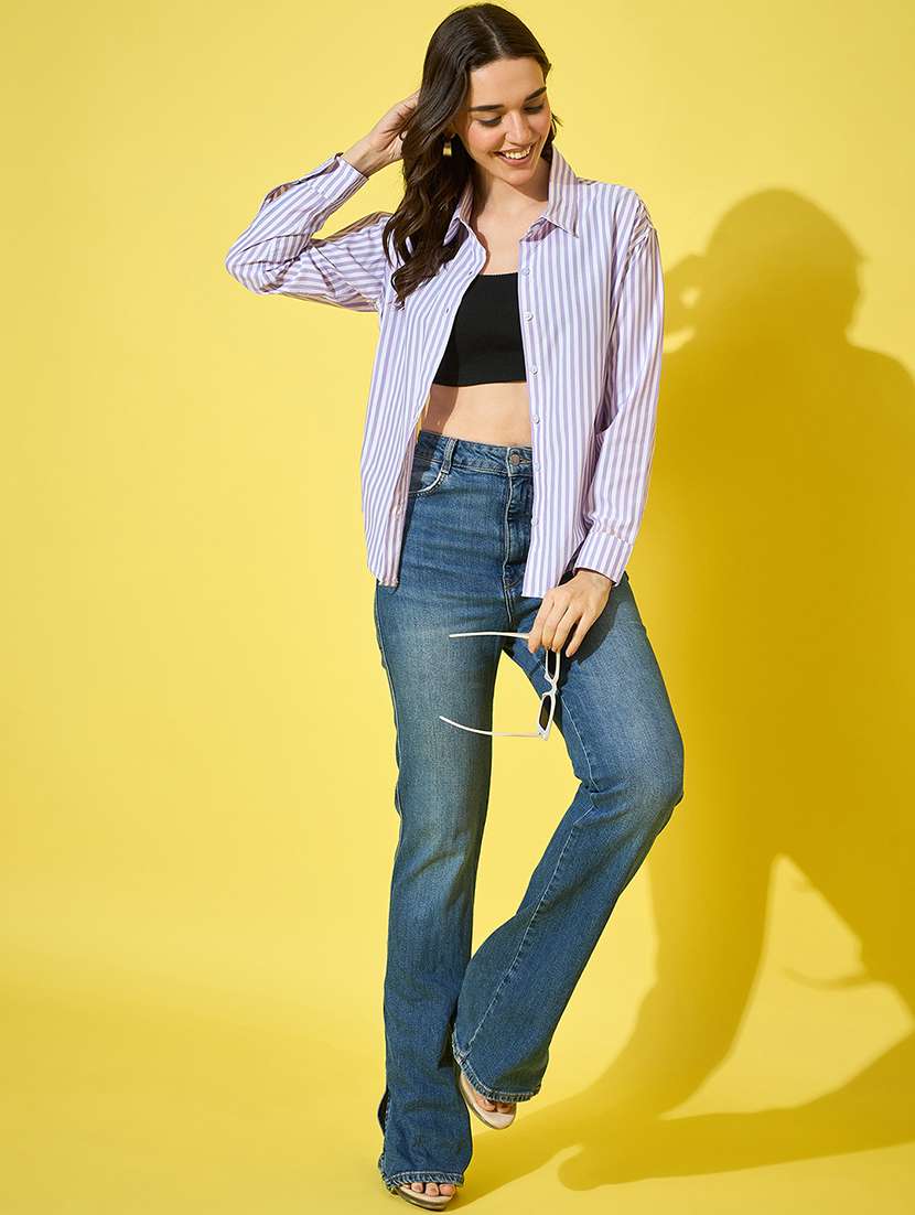 women striped collred long sleeve shirt - 22058711 - Standard Image - 5