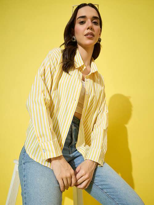women striped collred long sleeve shirt - 22058712 - Standard Image - 0