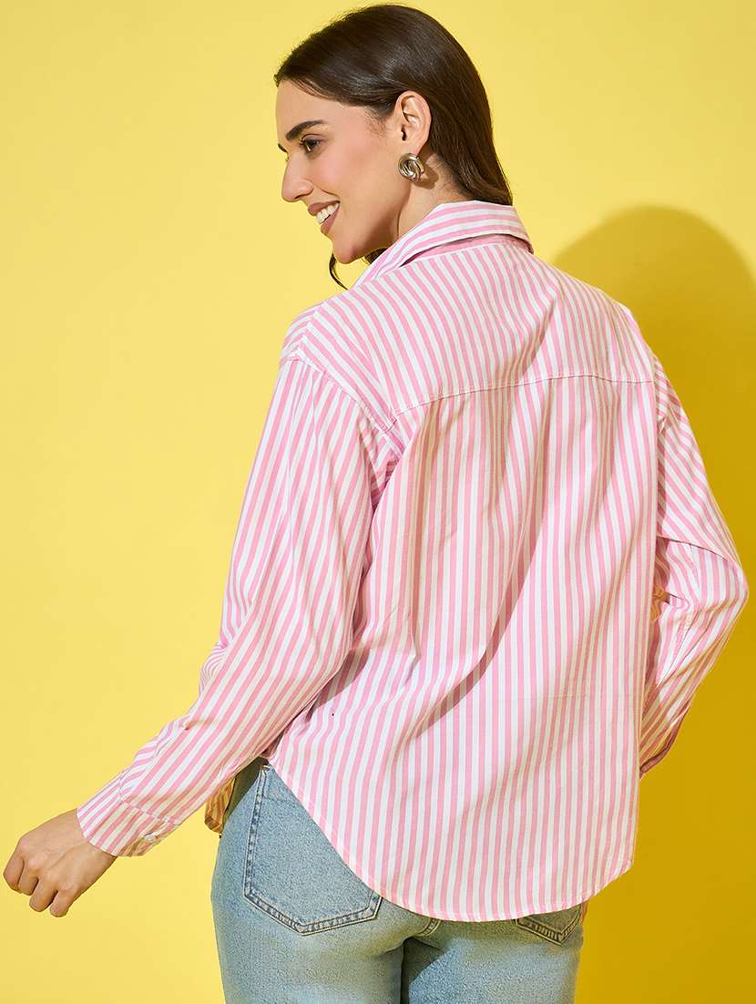 women striped collred long sleeve shirt - 22058713 - Standard Image - 3