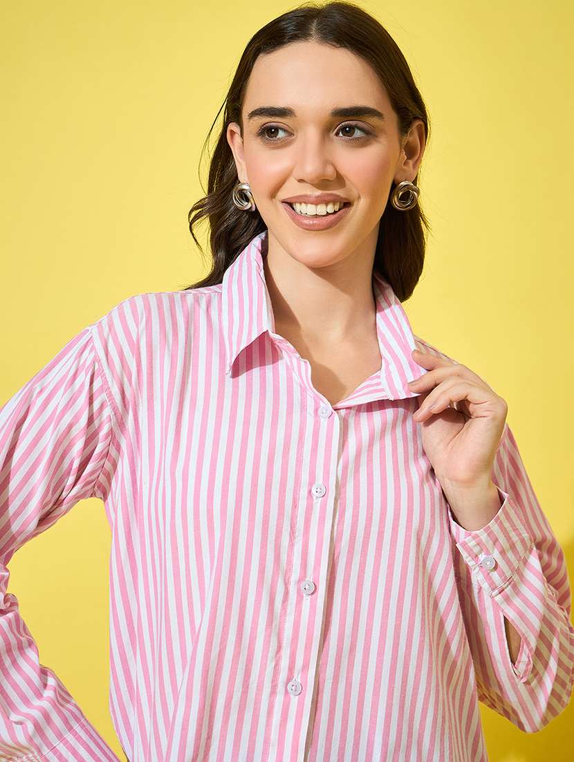women striped collred long sleeve shirt - 22058713 - Standard Image - 5