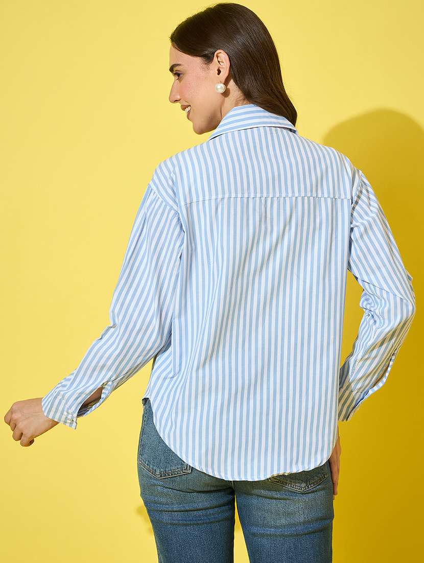 women striped collred long sleeve shirt - 22058714 -  Standard Image - 3