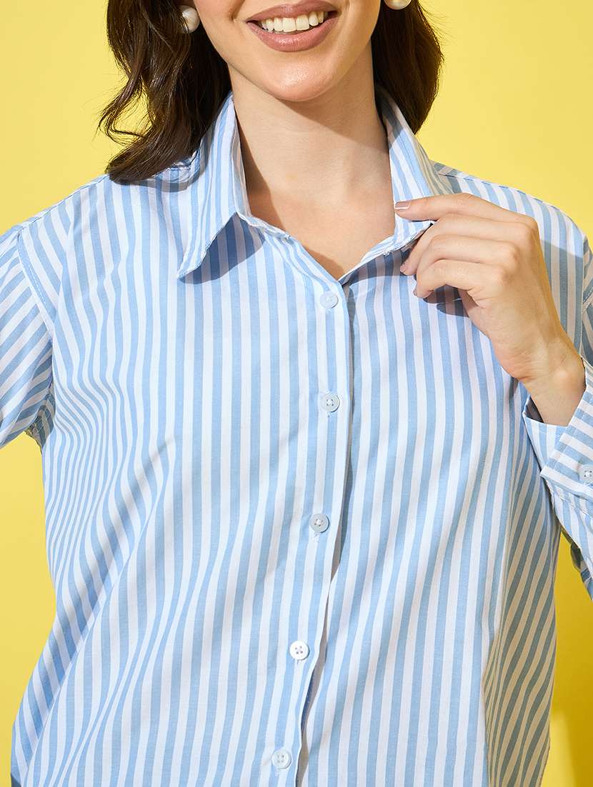 women striped collred long sleeve shirt - 22058714 -  Standard Image - 5