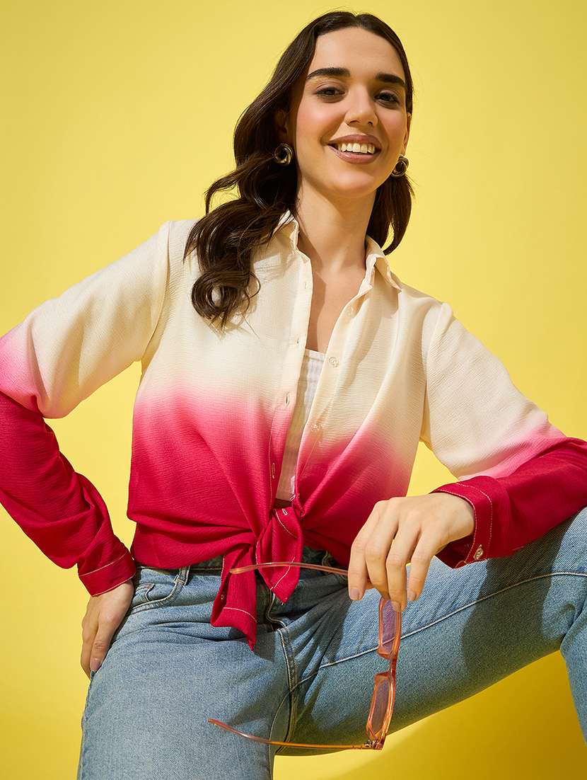 women ombre print collared long sleeve shirt - 22058716 -  Zoom Image - 0
