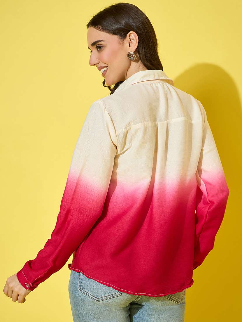 women ombre print collared long sleeve shirt - 22058716 - Standard Image - 3