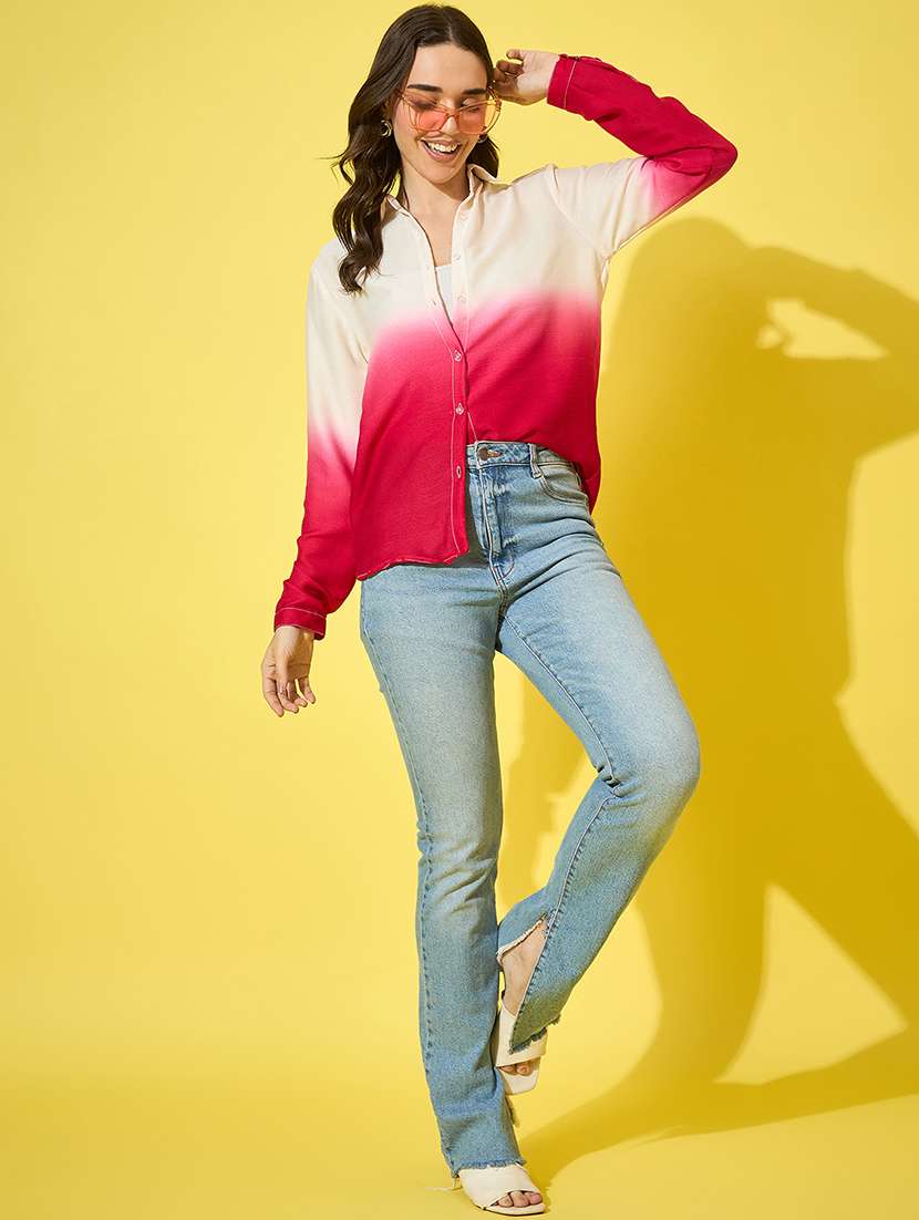 women ombre print collared long sleeve shirt - 22058716 - Standard Image - 5