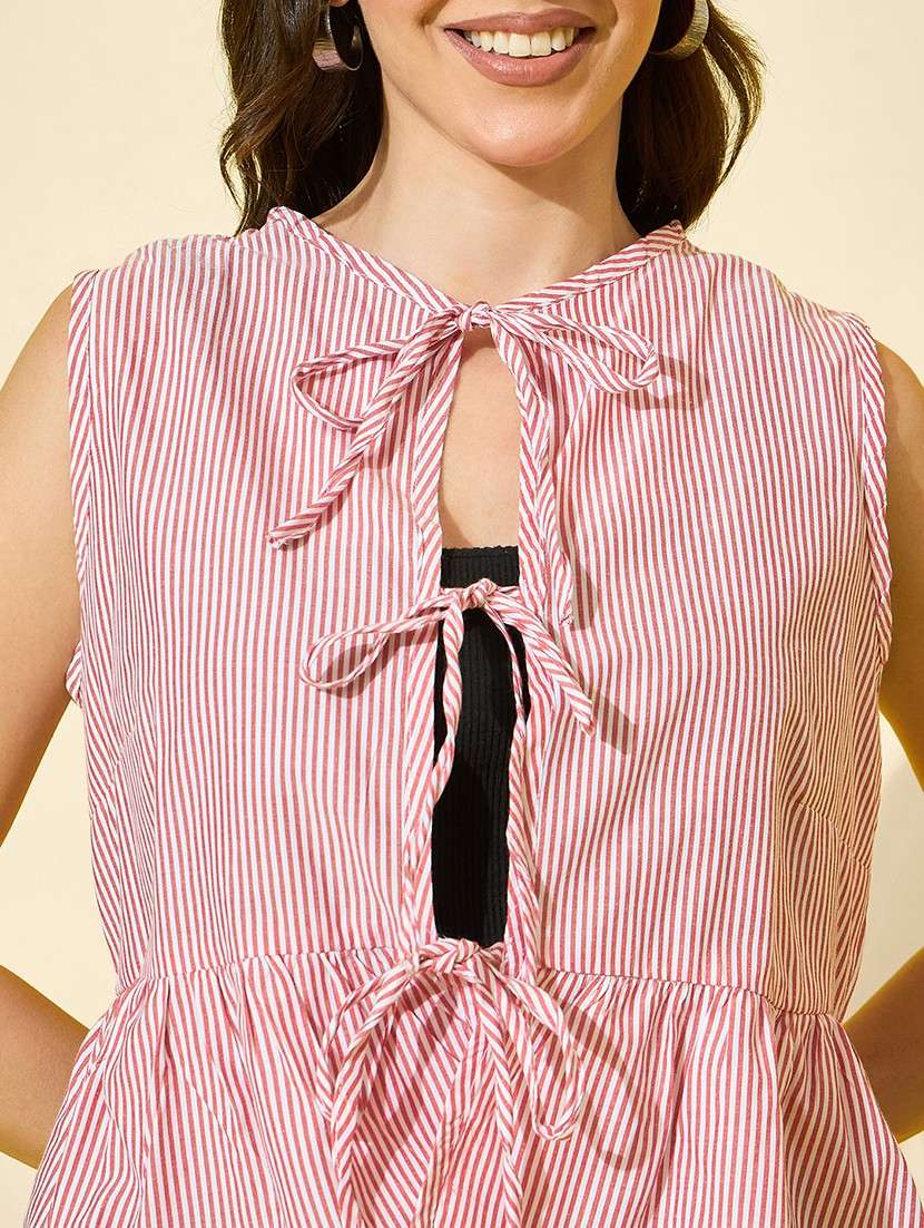 women striped sleeveless front tie tiered top - 22058722 - Standard Image - 5