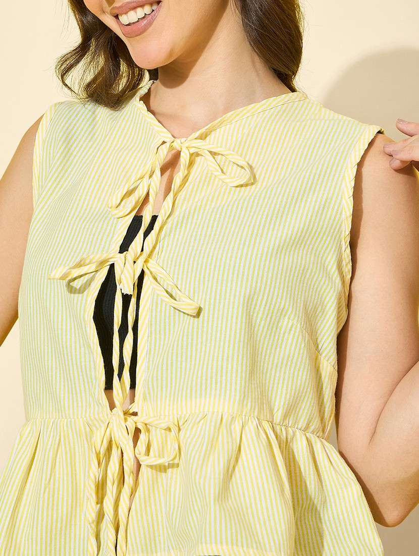 women striped sleeveless front tie tiered top - 22058723 - Standard Image - 5
