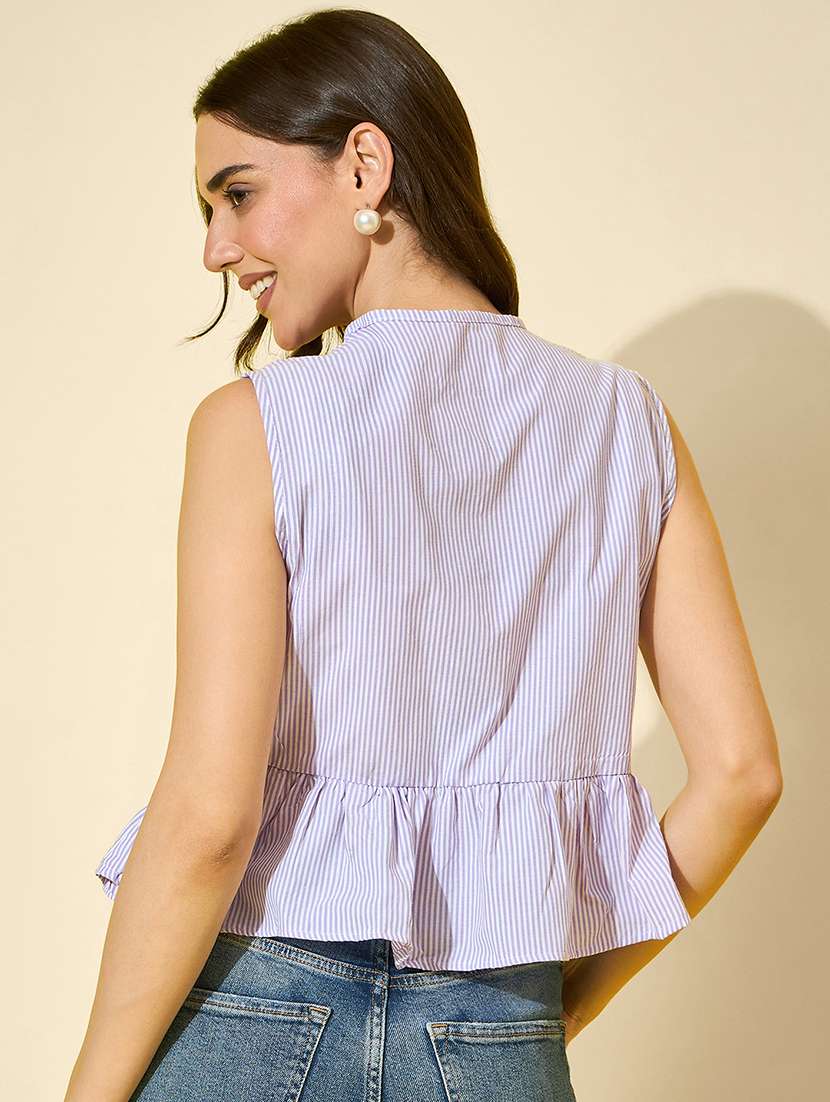 women striped sleeveless front tie tiered top - 22058724 - Standard Image - 3