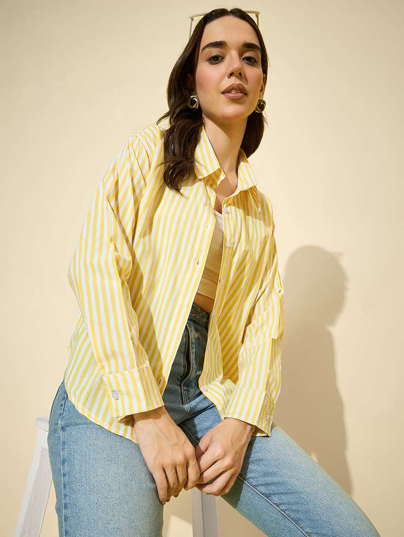 women striped collared long sleeve shirt - 22058726 - Standard Image - 3