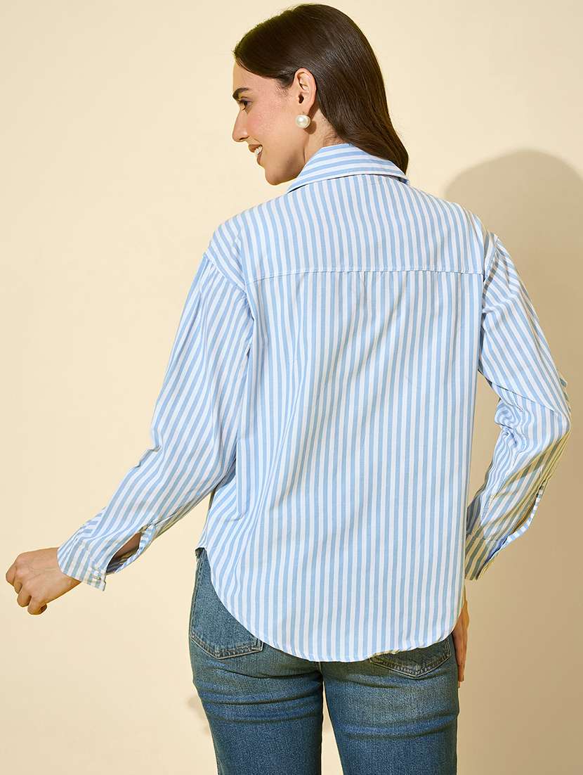 women striped collared long sleeve shirt - 22058728 - Standard Image - 3