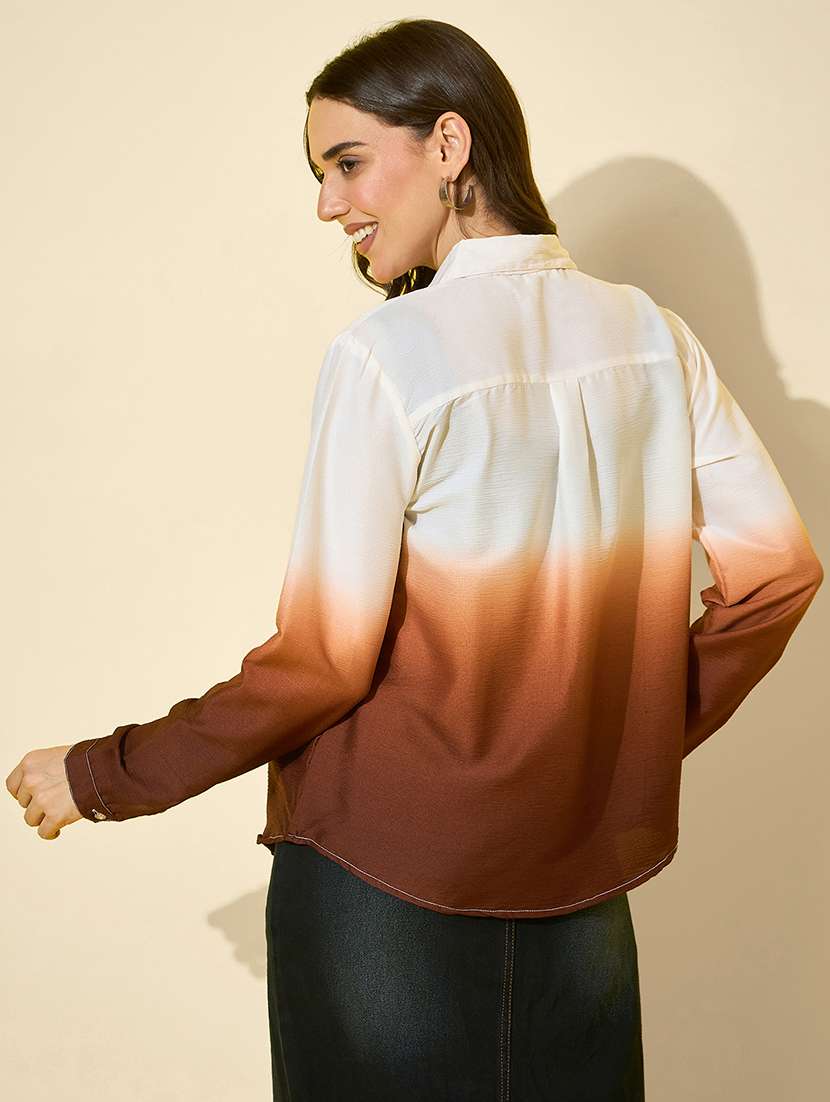 women ombre printed long sleeve oversized shirt - 22058729 - Standard Image - 3
