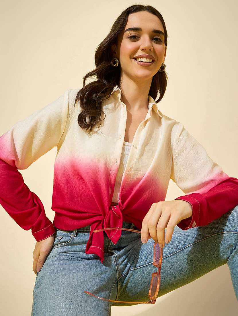 women ombre printed long sleeve oversized shirt