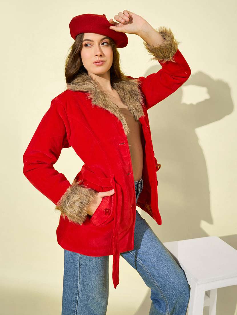 red velvet fur jacket winter wear jacket