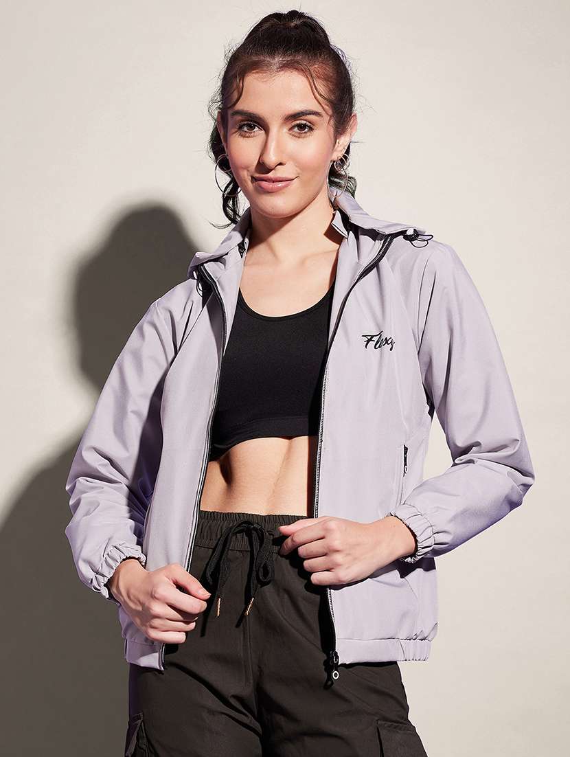 women solid long sleeve hooded windcheater jacket - 22058748 - Zoom Image - 0