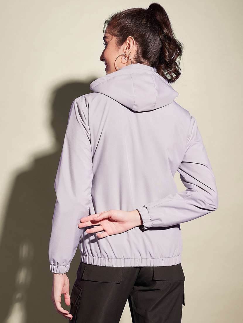 women solid long sleeve hooded windcheater jacket - 22058748 - Standard Image - 3
