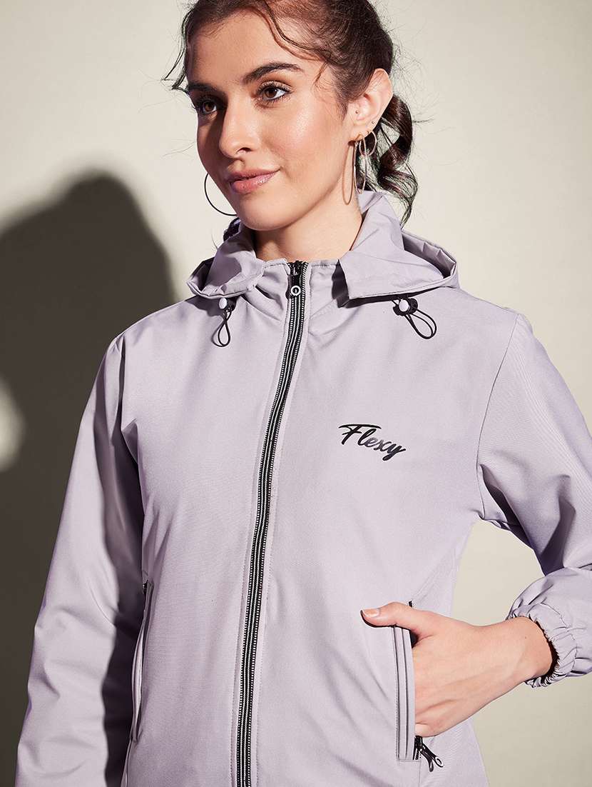 women solid long sleeve hooded windcheater jacket - 22058748 - Standard Image - 5