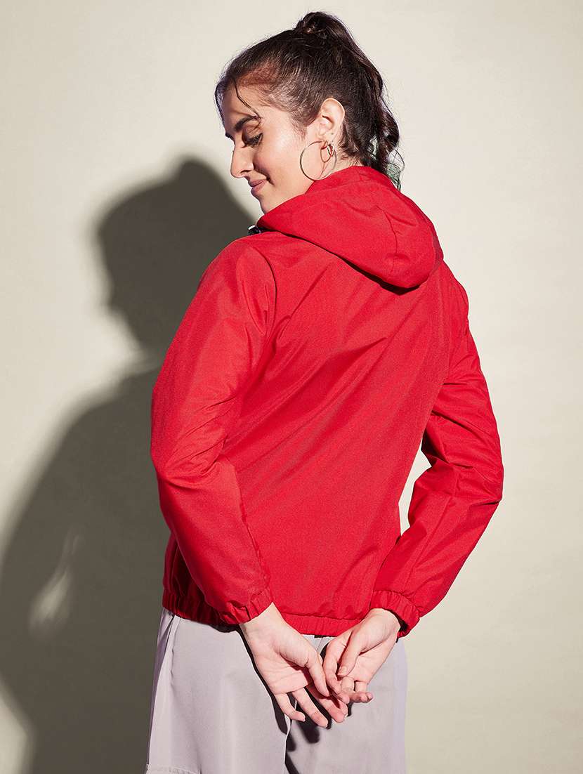 women solid long sleeve hooded windcheater jacket - 22058749 - Standard Image - 3