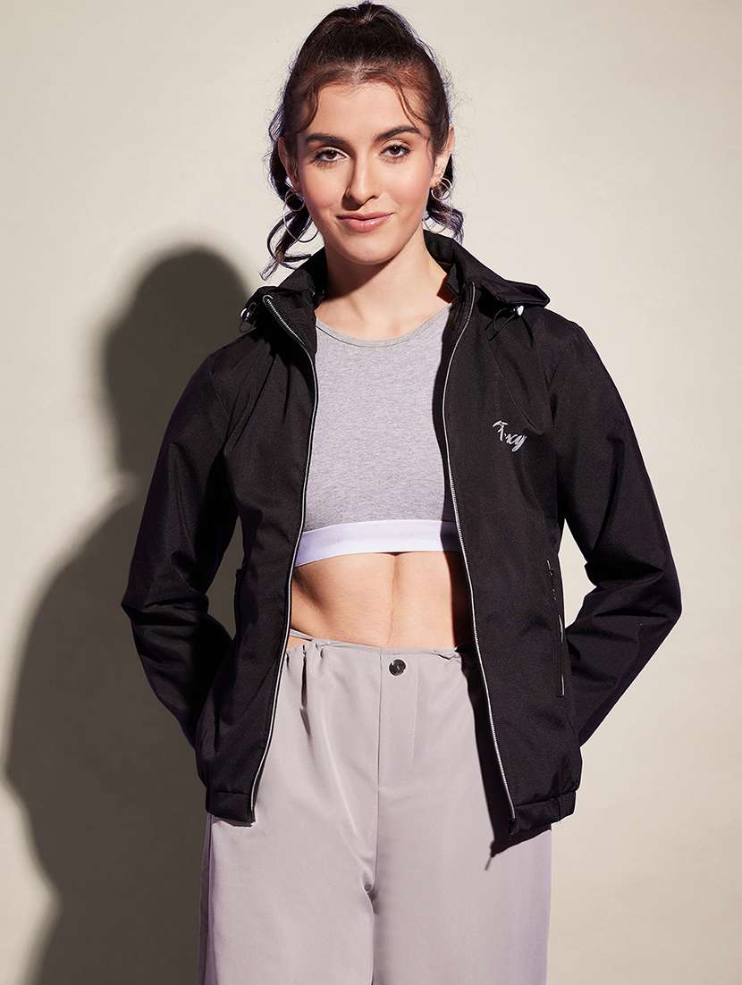 women solid long sleeve hooded windcheater jacket - 22058750 -  Zoom Image - 0