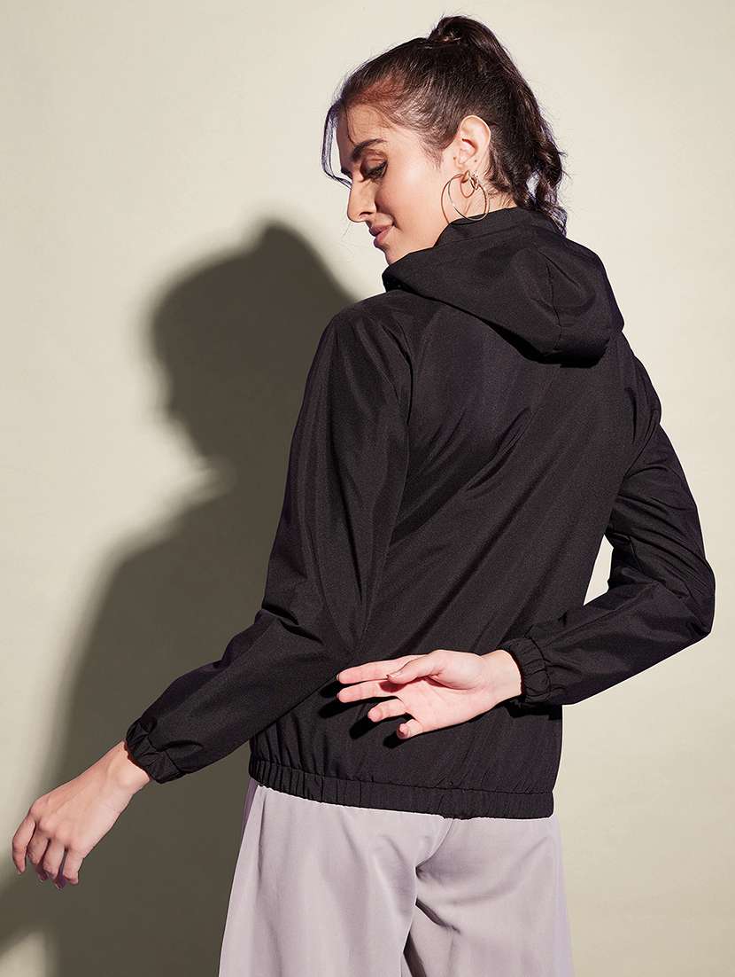 women solid long sleeve hooded windcheater jacket - 22058750 - Standard Image - 3