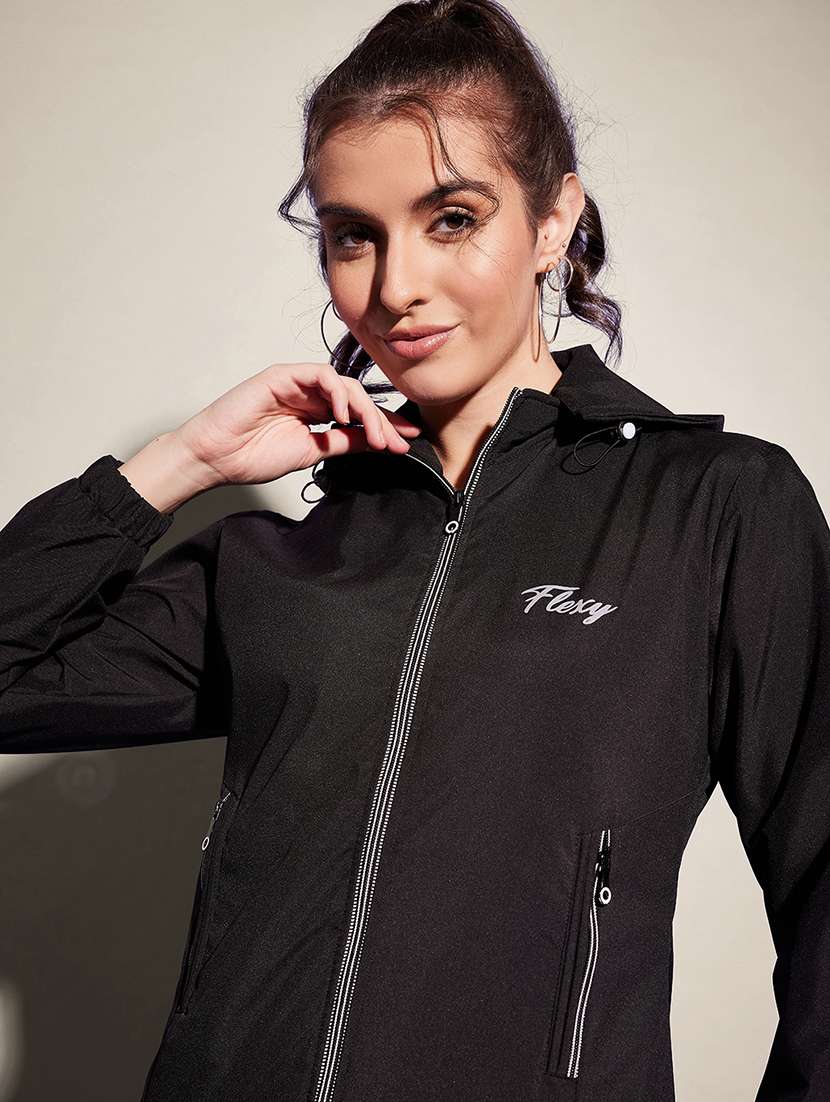 women solid long sleeve hooded windcheater jacket - 22058750 - Standard Image - 5