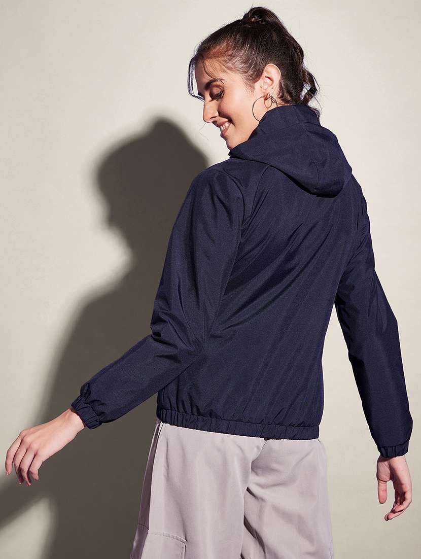 women solid long sleeve hooded windcheater jacket - 22058751 - Standard Image - 3