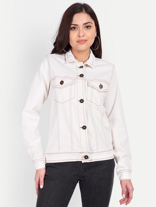 women solid collared long sleeve denim jacket - 22058753 - Standard Image - 0