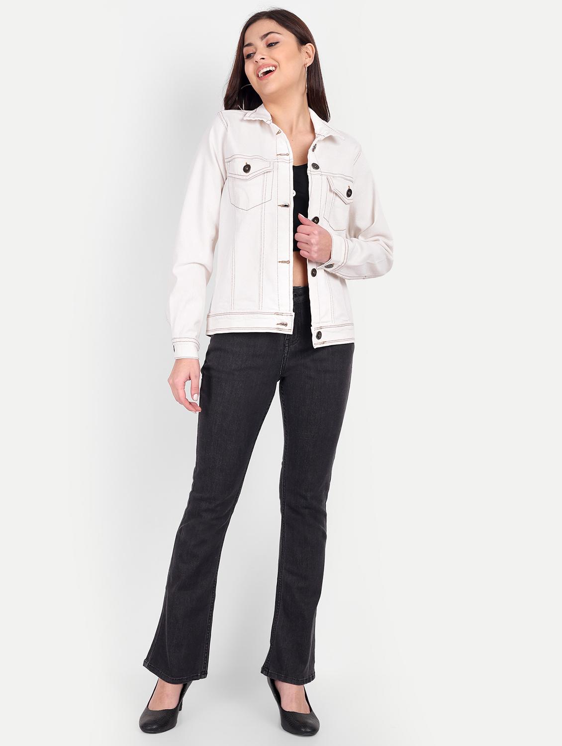 women solid collared long sleeve denim jacket - 22058753 - Standard Image - 3