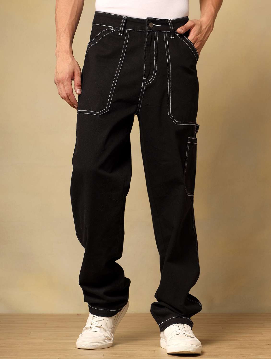 men solid mid rise baggy jean