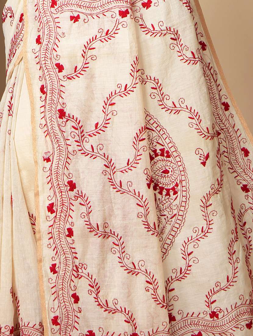 women solid with work handloom saree with blouse - 22058767 -  Standard Image - 3