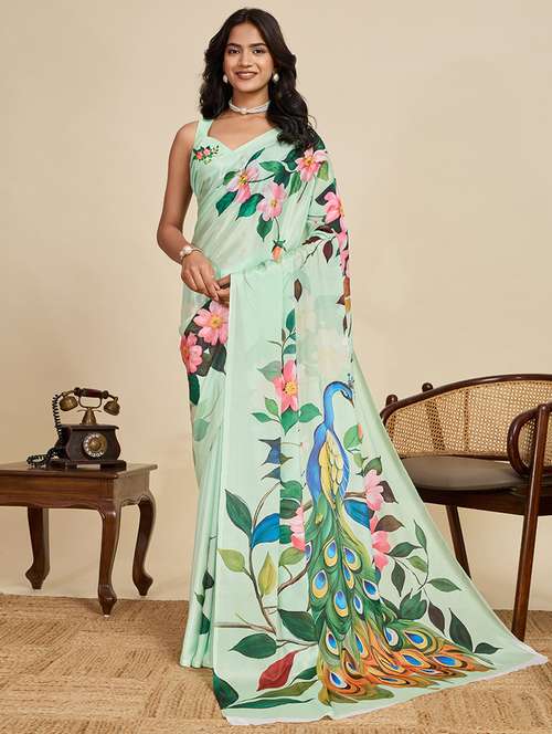 women floral printed saree with blouse - 22058780 -  Standard Image - 0