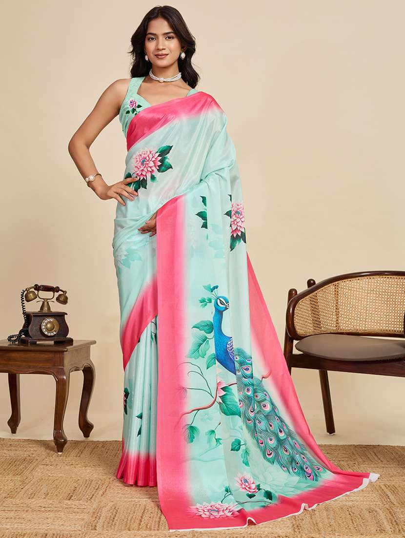 women floral printed saree with blouse