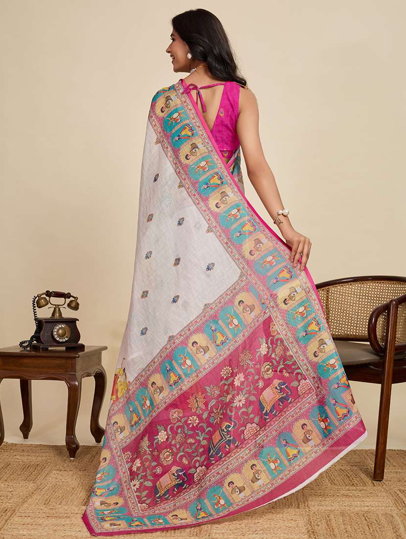 women printed casual wear saree with blouse - 22058786 - Standard Image - 3