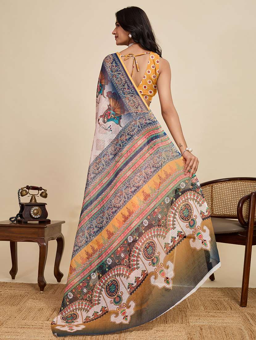 women printed casual wear saree with blouse - 22058788 -  Standard Image - 3