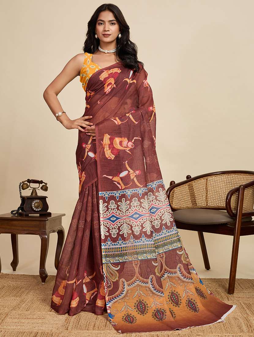 women printed casual wear saree with blouse