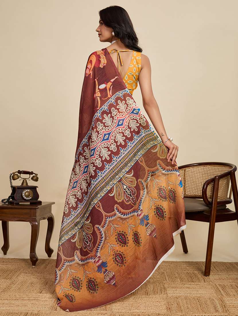 women printed casual wear saree with blouse - 22058789 -  Standard Image - 3