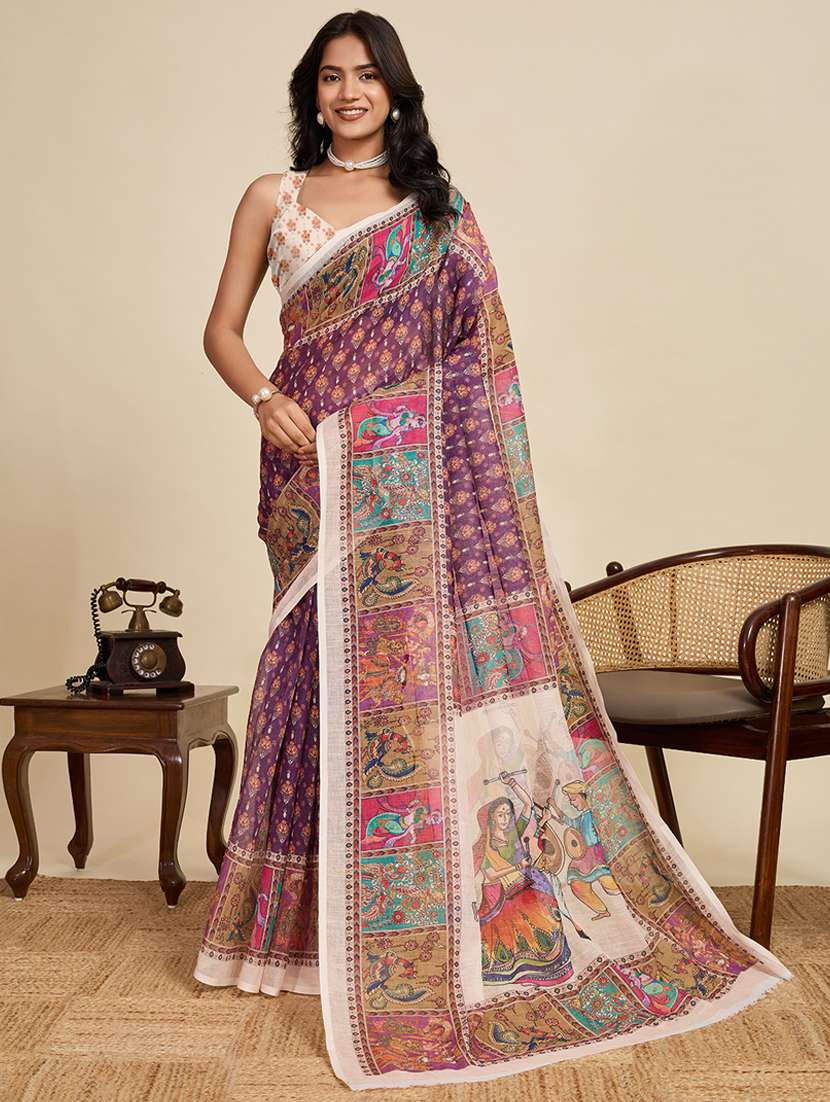 women printed casual wear saree with blouse
