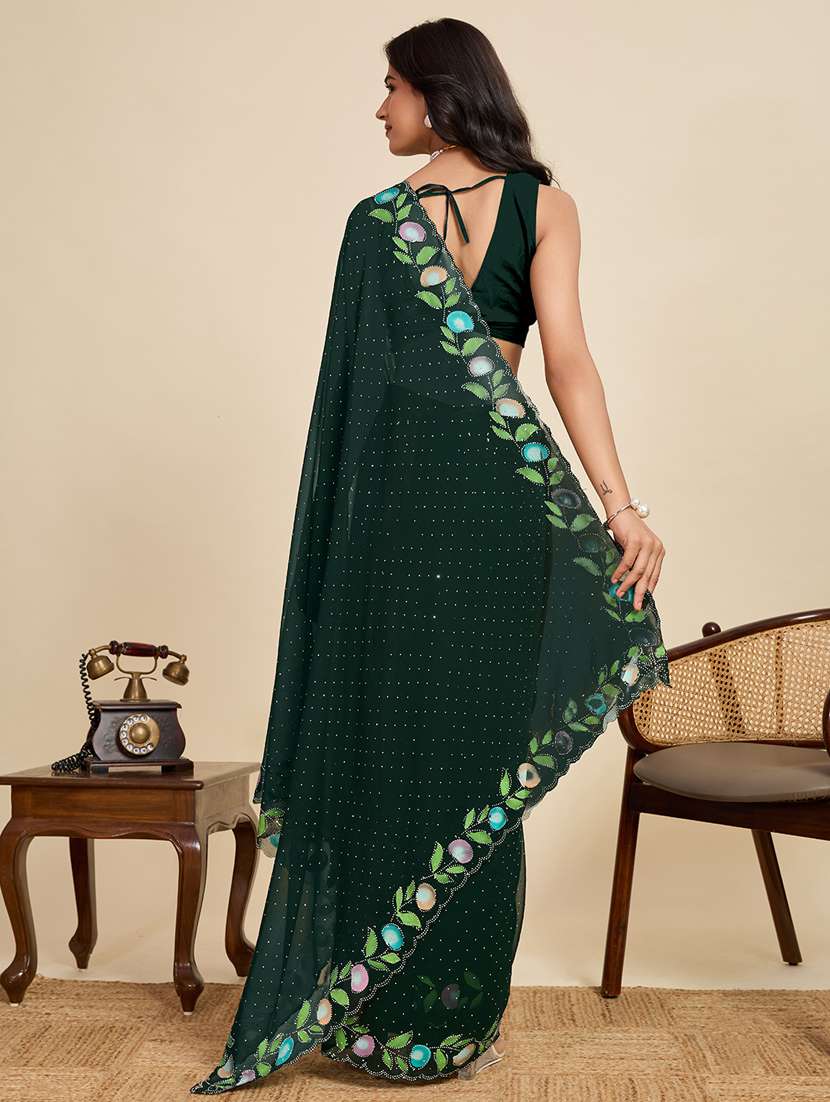women solid with work embellished saree with blouse - 22058810 - Standard Image - 3