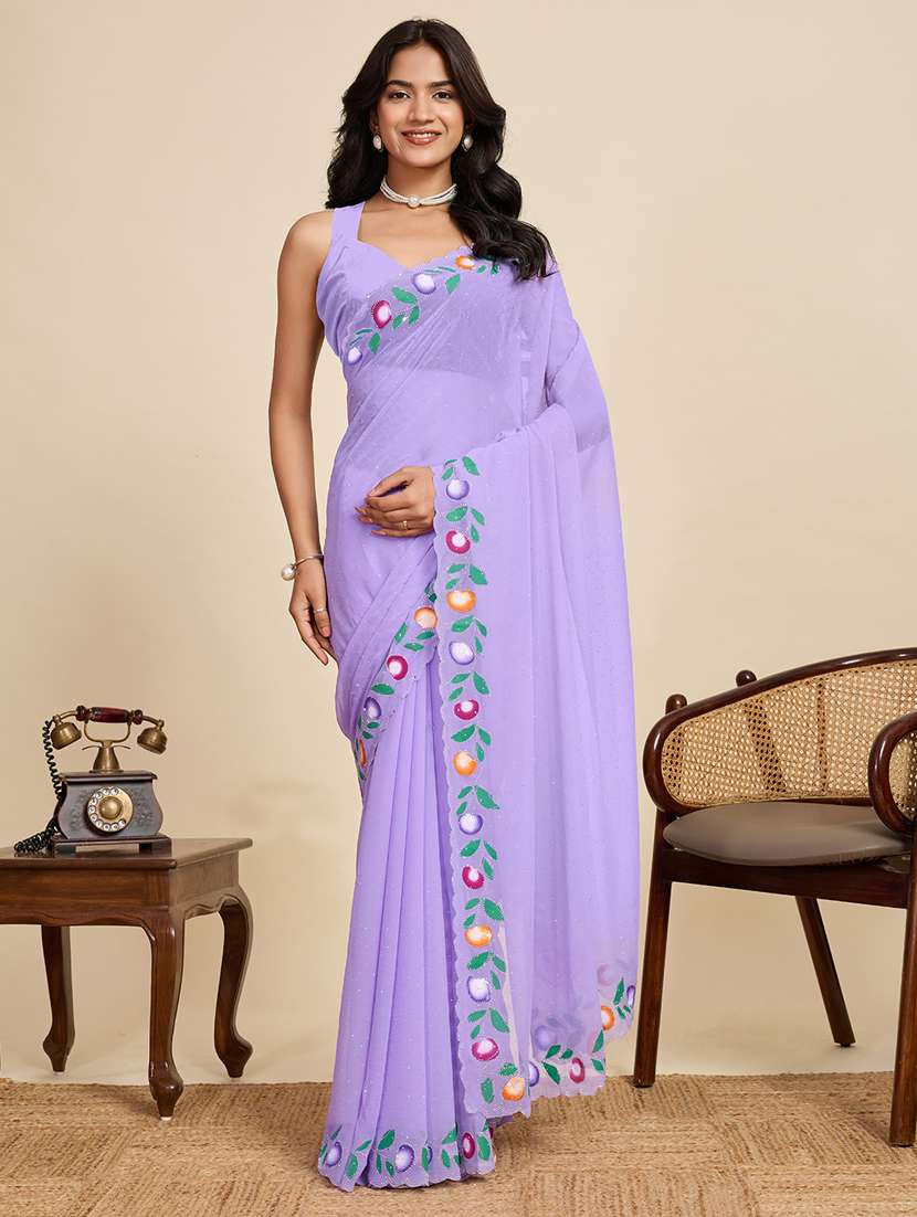 women solid with work embellished saree with blouse