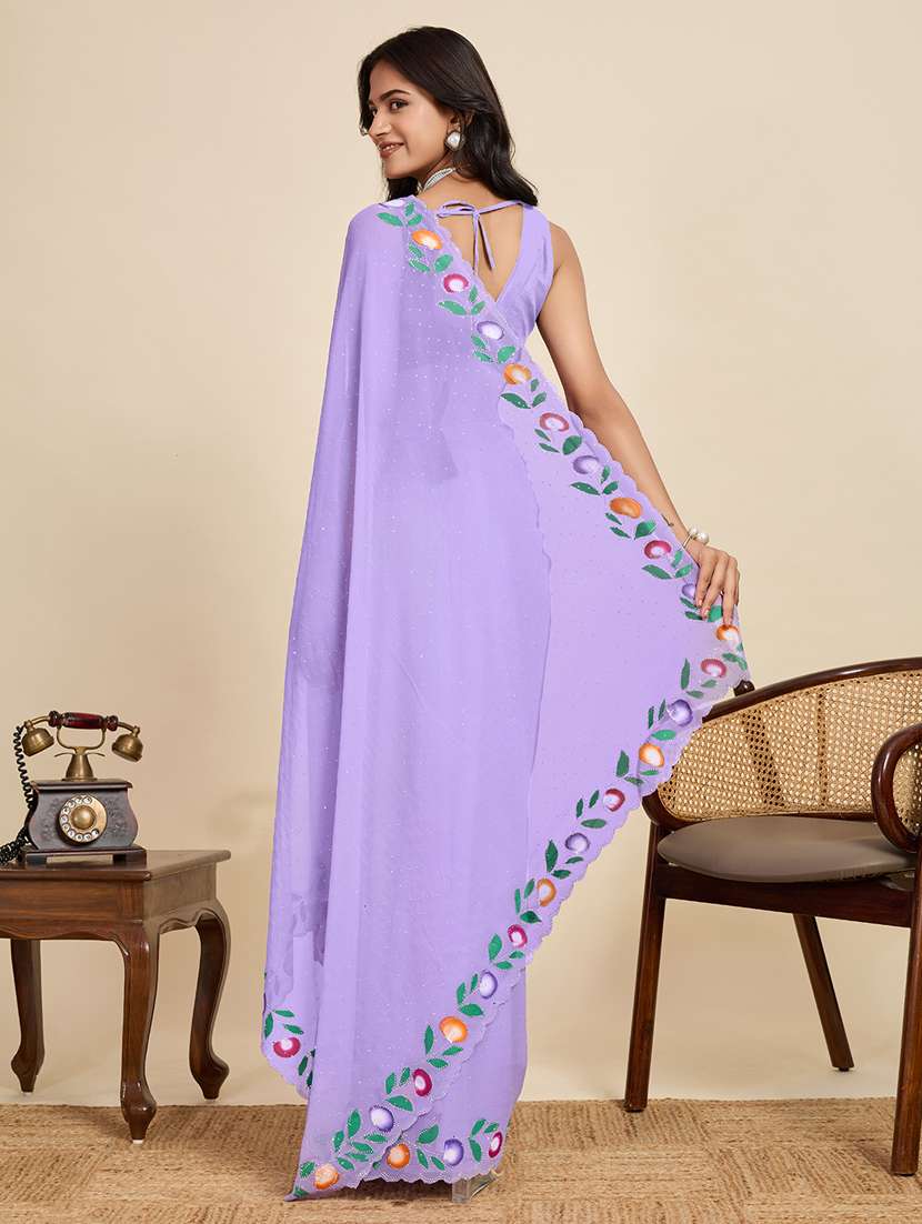 women solid with work embellished saree with blouse - 22058811 - Standard Image - 3