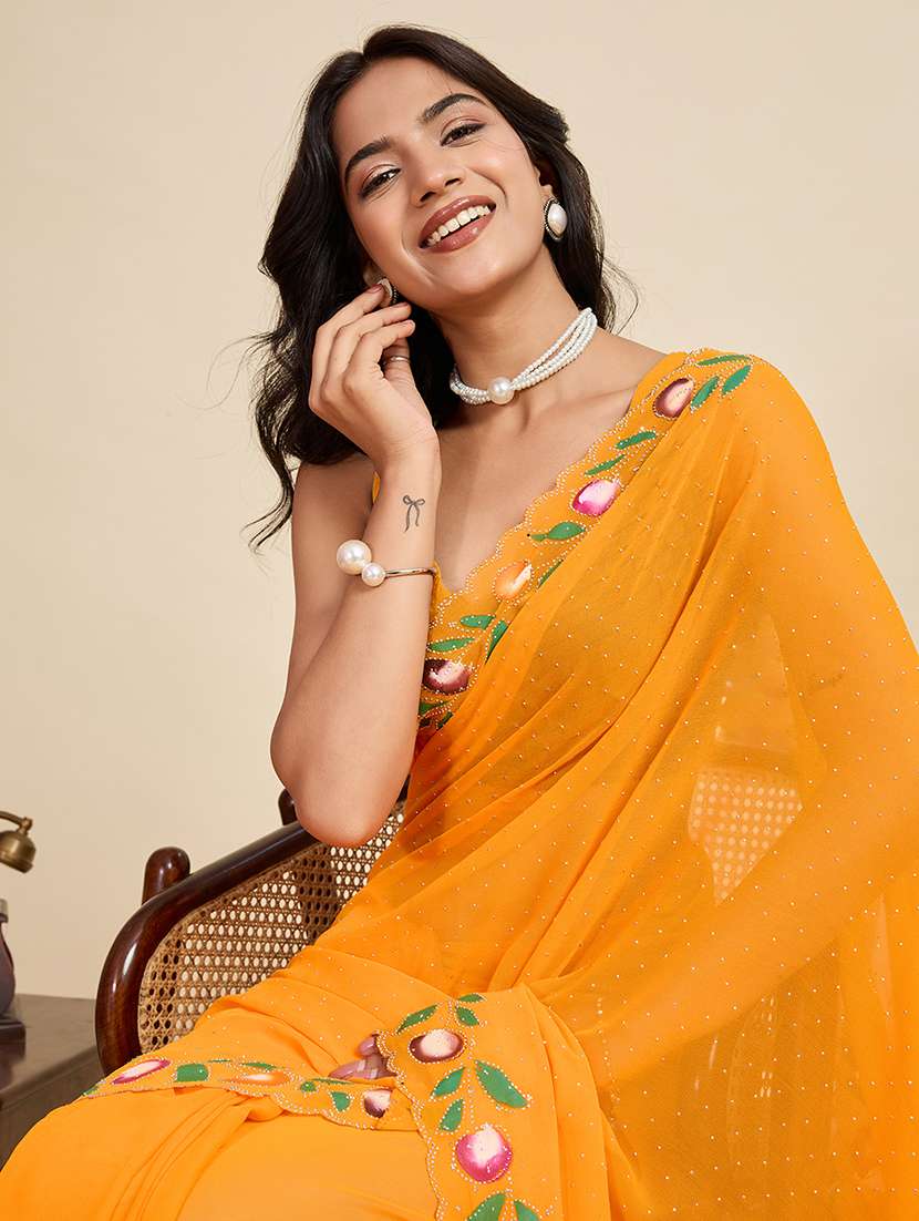 women solid with work embellished saree with blouse - 22058812 -  Standard Image - 3