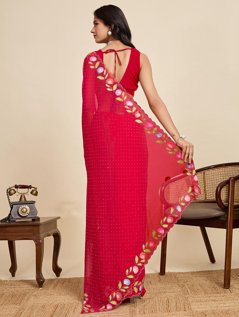 women solid with work embellished saree with blouse - 22058813 - Standard Image - 3