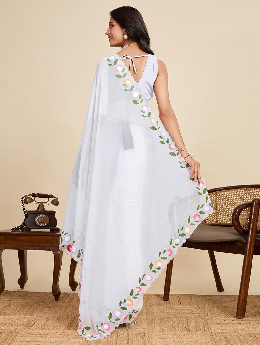 women solid with work embellished saree with blouse - 22058814 - Standard Image - 3