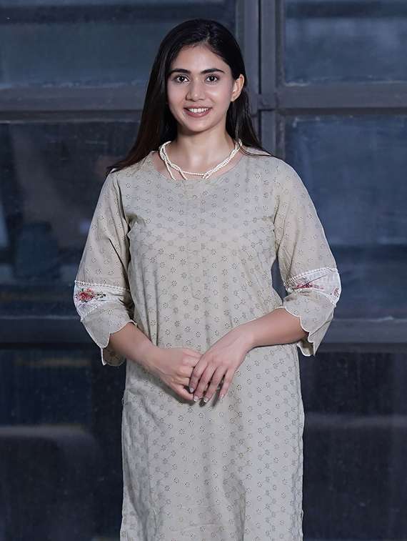 women three quarter sleeve kurta pant set - 22058817 - Standard Image - 3