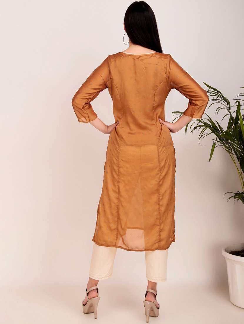 women three quarter sleeve kurta pant set - 22058844 - Standard Image - 3