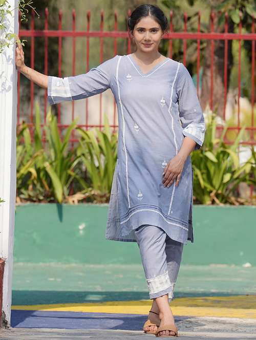 women embroidered three quarter sleeve kurta pant with dupatta set - 22058879 -  Standard Image - 0