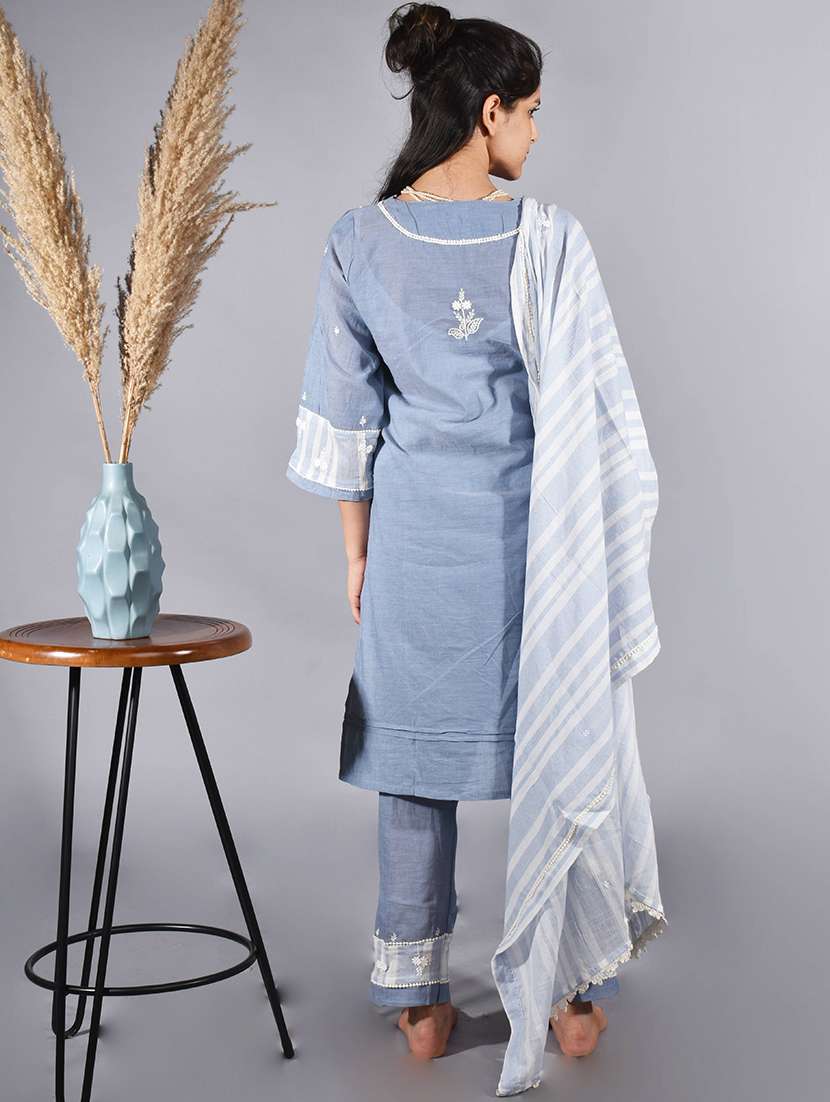 women embroidered three quarter sleeve kurta pant with dupatta set - 22058879 -  Standard Image - 3