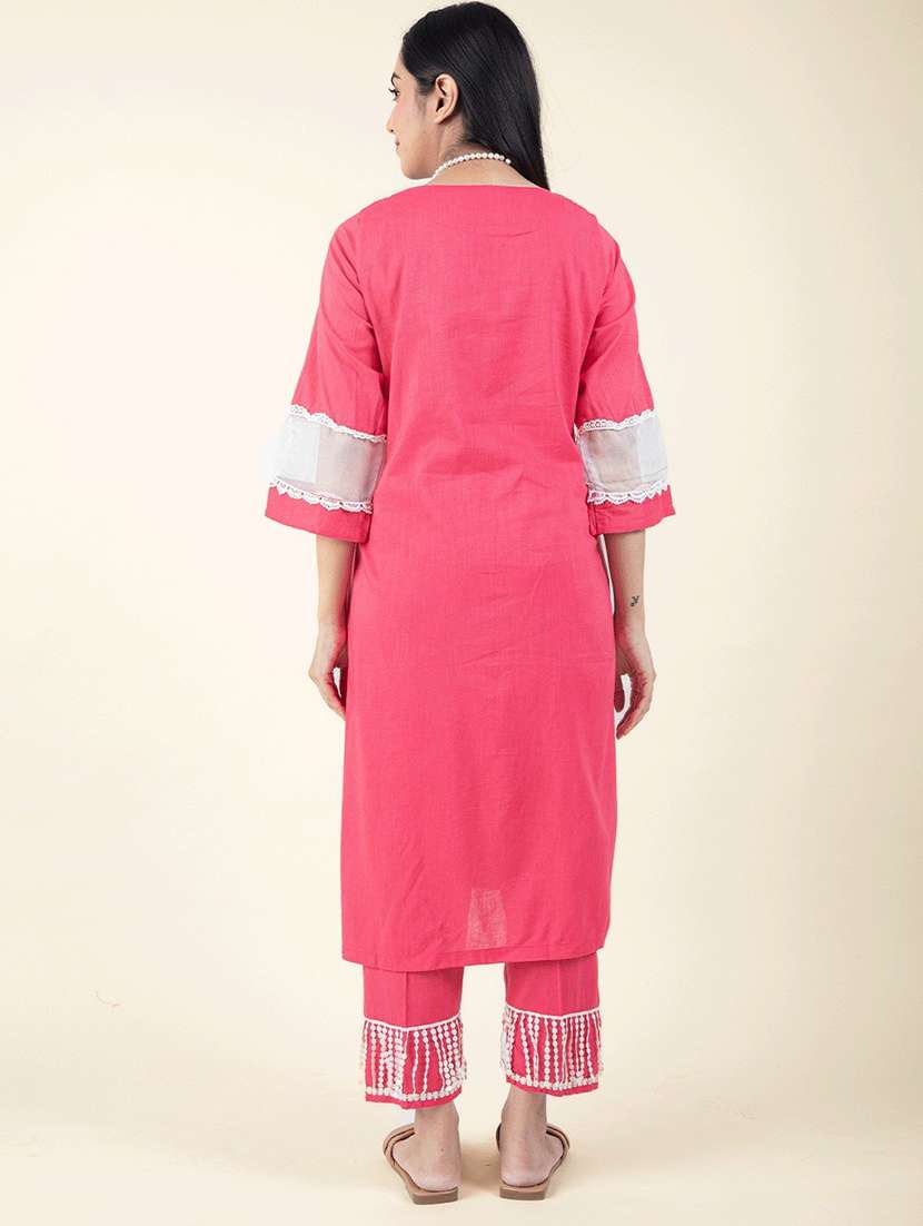 women three quarter sleeve kurta pant set - 22058936 -  Standard Image - 3