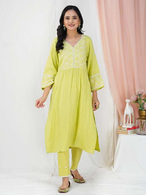 women three quarter sleeve kurta pant set - 22058950 -  Standard Image - 0
